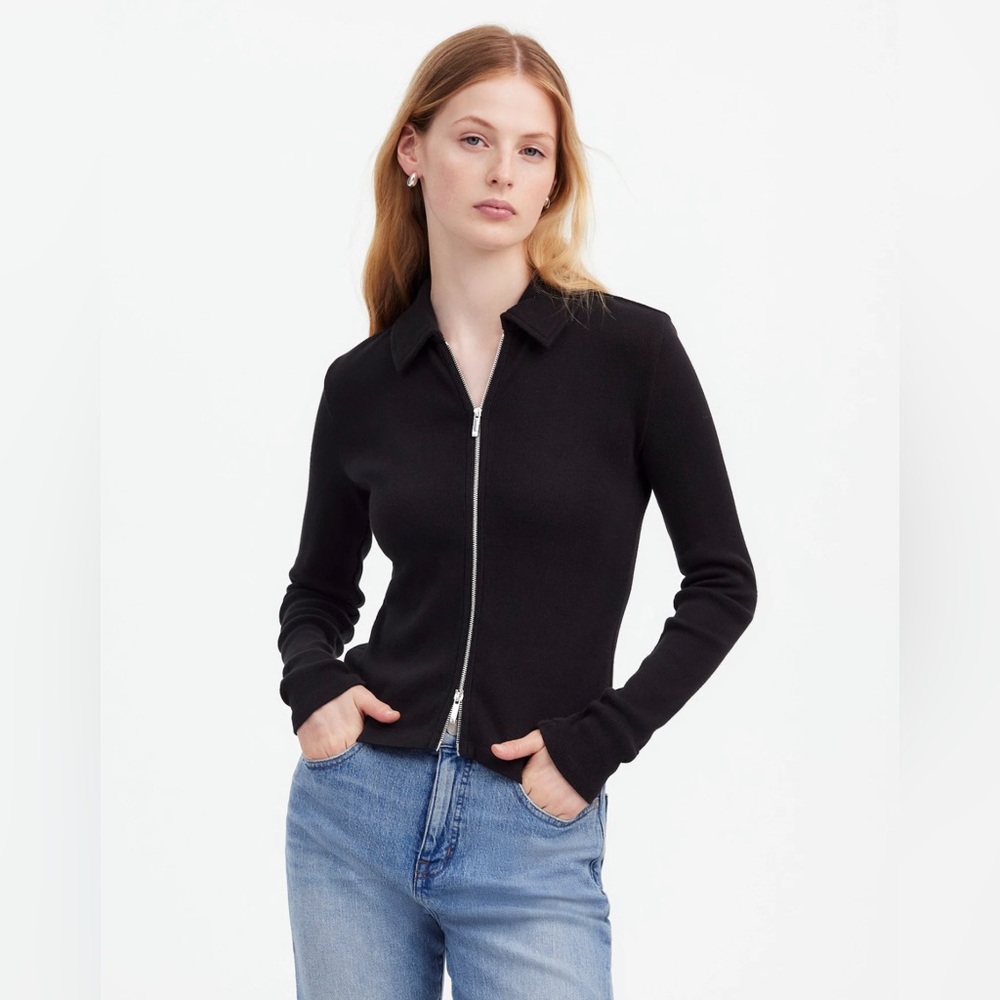 Madewell Ribbed Zip-Front Tee • size xxs or medium • NWT • NP898 • Black